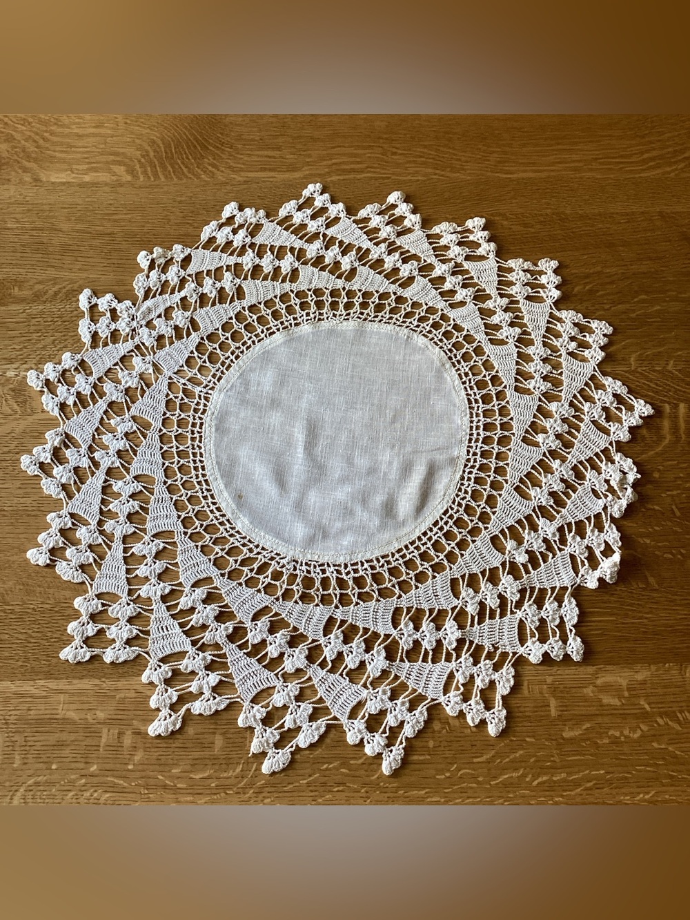 Vintage Large Handmade Linen and Crochet Doily
